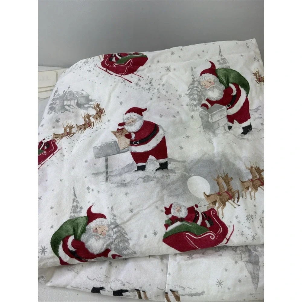 POTTERY BARN KIDS HERITAGE SANTA ORGANIC PERCALE SHEET SET Twin CHRISTMAS